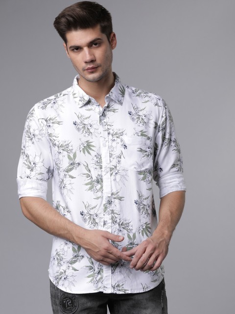 

HIGHLANDER Men White & Green Slim Fit Printed Casual Shirt