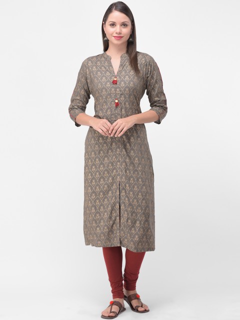 

aayusika Women Grey & Beige Printed Straight Kurta