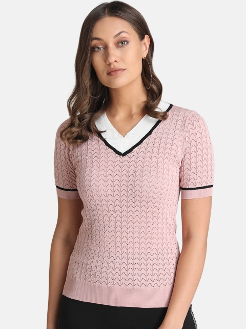 

Kazo Women Pink Self Design Pullover Sweater
