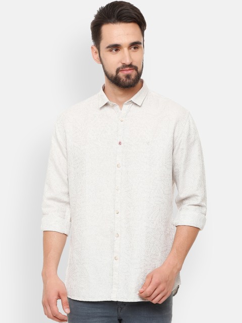 

V Dot Men Beige Printed Slim Fit Casual Shirt