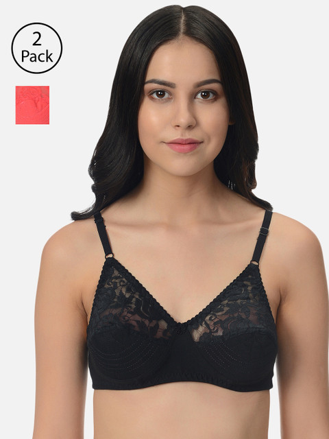 

Mod & Shy Pack of 2 Self Design Non-Wired Non Padded Everyday Bra, Coral