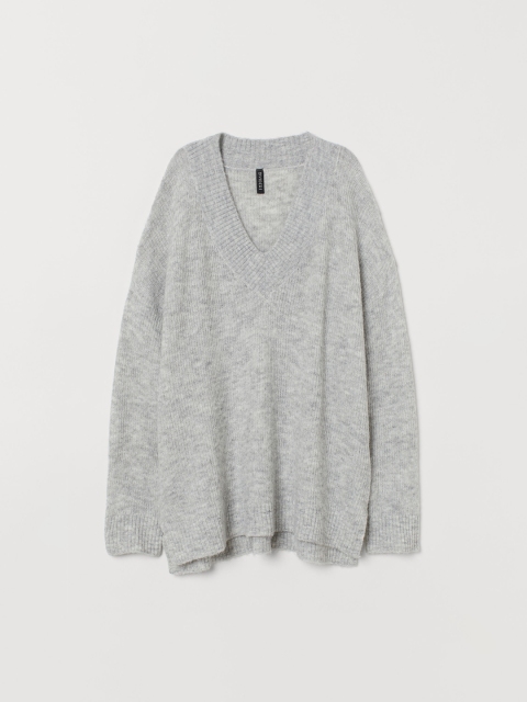 

H&M Women Grey Oversized Wool-Blend Jumper, Grey melange