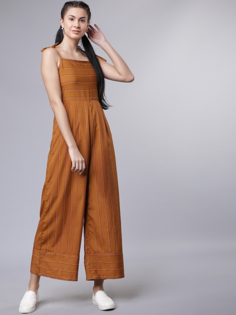 

Tokyo Talkies Women Brown Striped Basic Jumpsuit