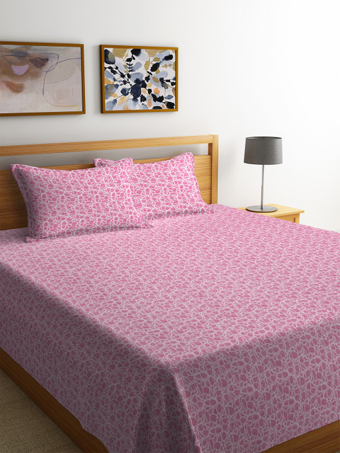 

KLOTTHE Pink & Off-White Abstract Patterned King Size Double Bed Cover With 2 Pillow Covers