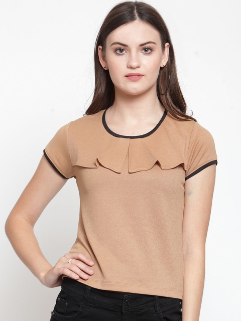 

armure Women Beige Solid Ruffled Top