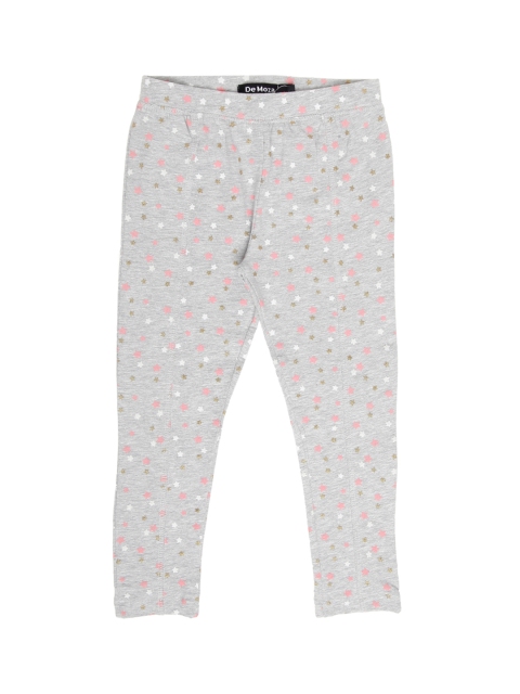 

De Moza Girls Grey Melange Printed Ankle-Length Leggings