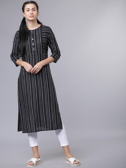 

Vishudh Women Black & Grey Striped Straight Kurta