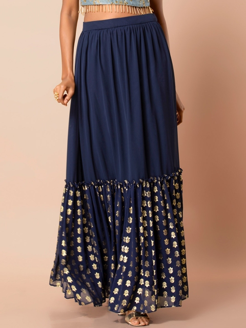 

INDYA Women Navy Blue Printed Flared Maxi Skirt