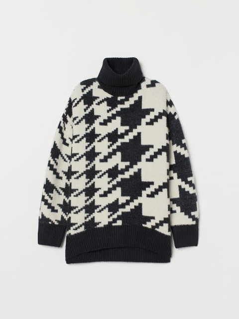 

H&M Women Black & White Jacquard-Knit Jumper