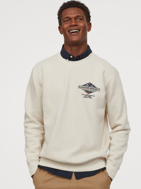 

H&M Men Beige Solid Sweatshirt with a Motif