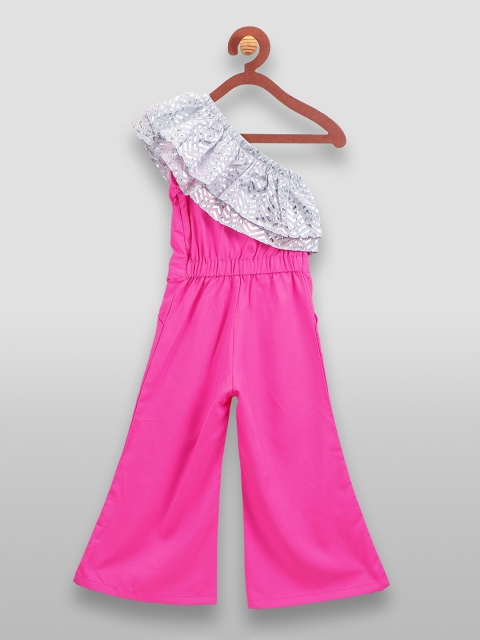 LilPicks Girls Pink & Silver-Toned Embellished Basic Jumpsuit