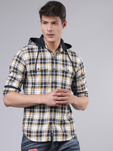 

Ecko Unltd Men White & Navy Blue Slim Fit Yarn Dyed Checked Casual Shirt