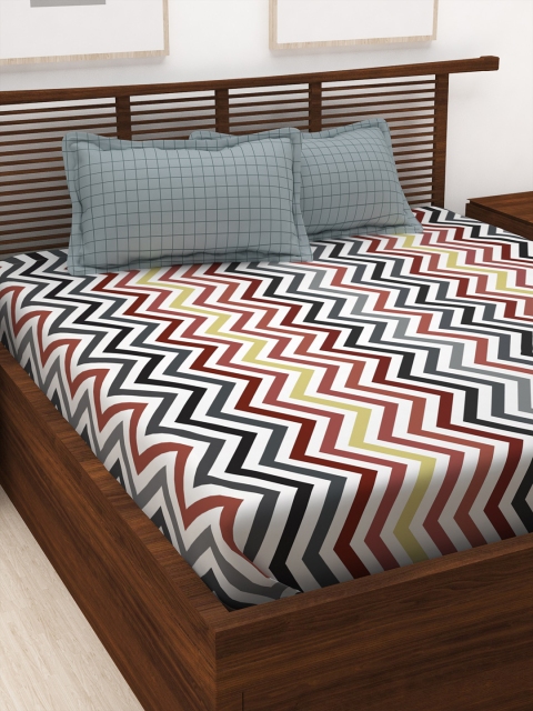 

Story@home Unisex Grey & White 144 TC Cotton 1 Queen Bedsheet with 2 Pillow Covers