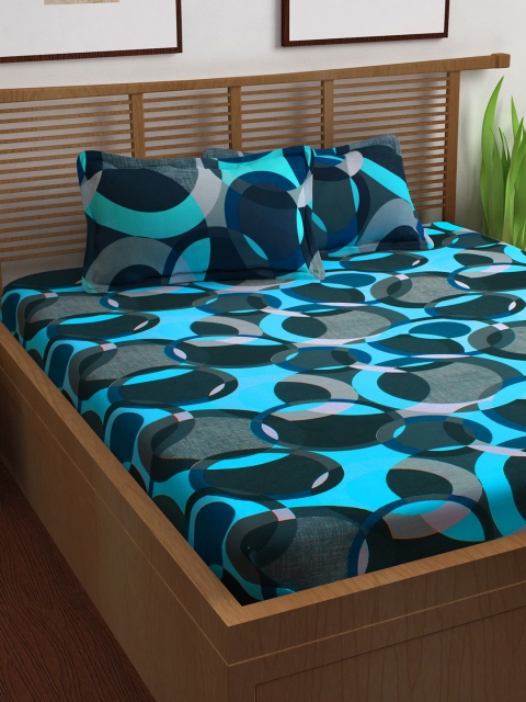 

Story@home Unisex Blue Abstract 144 TC Cotton 1 King Bedsheet with 2 Pillow Covers