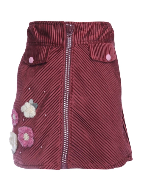 

CUTECUMBER Girls Maroon Solid A-Line Knee-Length Velvet Skirt