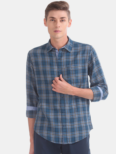 

Ruggers Men Blue & White Slim Fit Checked Casual Shirt