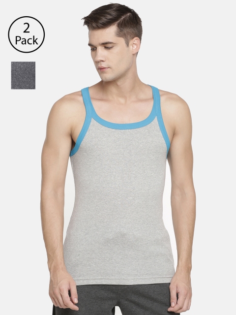 

Macroman M-Series Men Pack of 2 Solid Innerwear Vests MS902-GM-BM, Grey melange