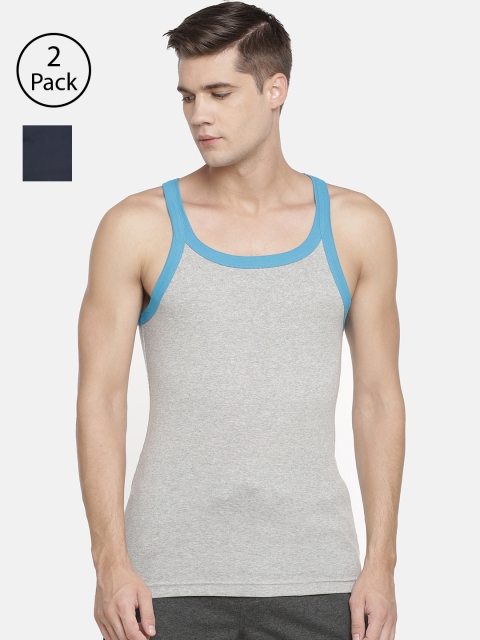

Macroman M-Series Men Pack of 2 Solid Innerwear Vests MS902-GM-NB, Grey melange