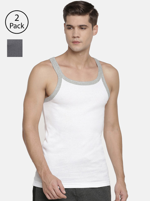 

Macroman M-Series Men Pack of 2 Solid Innerwear Vests MS902-WH-BM, White