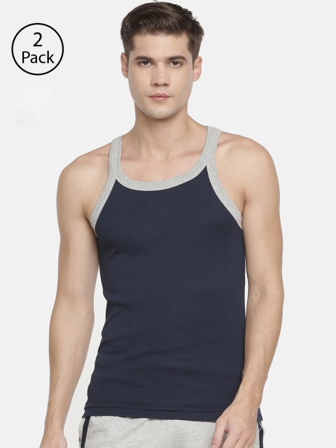 

Macroman M-Series Men Pack of 2 Solid Innerwear Vests MS902-NB-WH, Navy blue