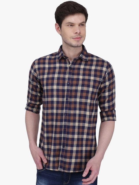 

Southbay Men Brown & Blue Slim Fit Checked Casual Shirt