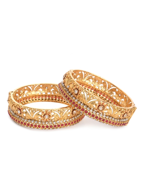 

Bamboo Tree Jewels Set of 2 Gold-Toned & White Kundan Studded Bangles