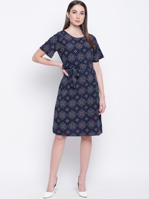 

Mayra Women Blue Printed A-Line Dress