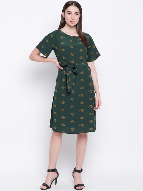 

Mayra Women Green Printed Fit and Flare Dress