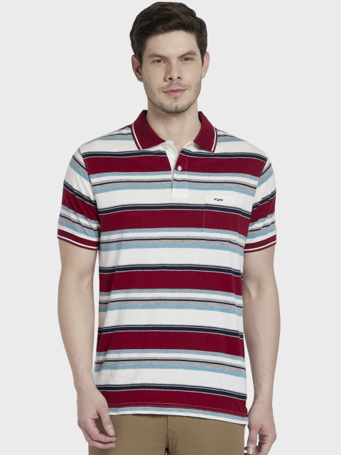 

ColorPlus Men Maroon & Grey Striped Polo Collar T-shirt