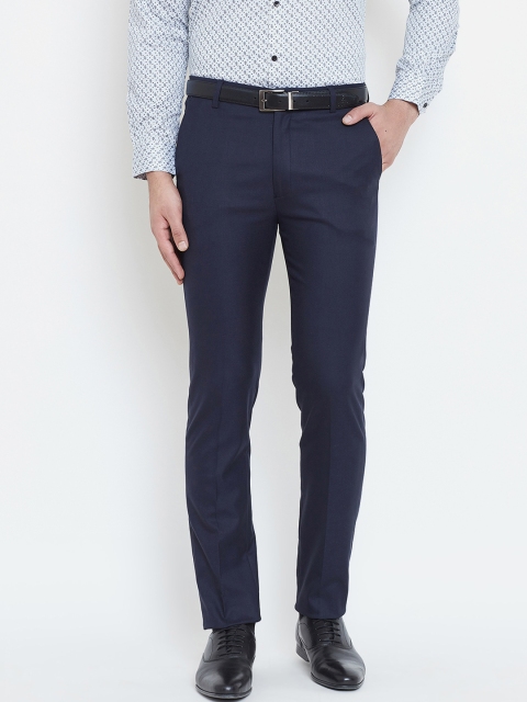 

Canary London Men Navy Blue Smart Slim Fit Solid Regular Trousers
