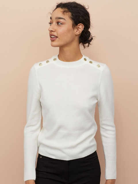 

H&M Women White Solid Fine-knit Jumper