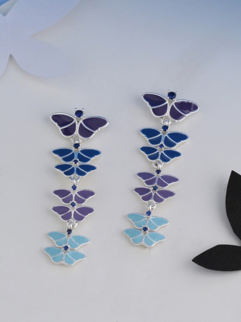 

Studio Voylla Silver-Plated & Blue Quirky Drop Earrings