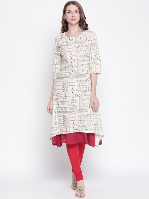 

RANGMANCH BY PANTALOONS Women Off-White Printed A-Line Kurta