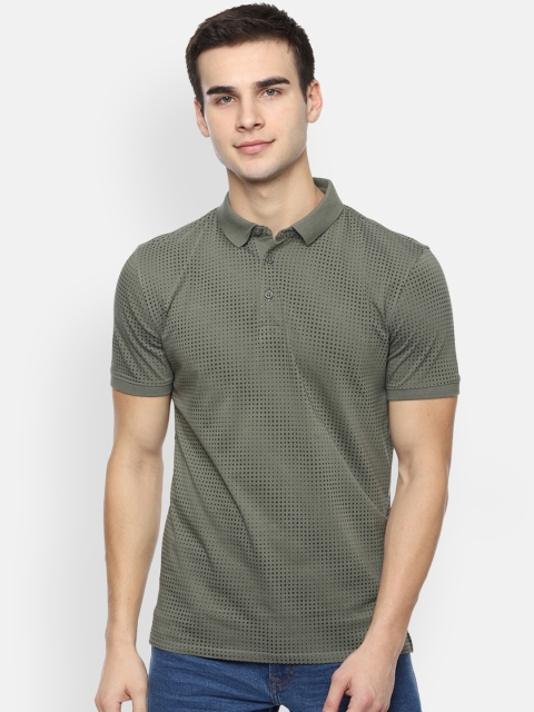 

V Dot Men Olive Green Printed Polo Collar T-shirt