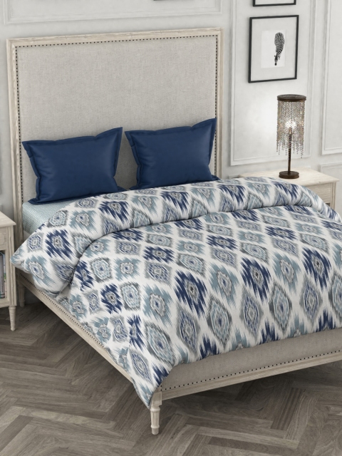 

Portico New York Blue & White Printed AC Room 120GSM Double King Bedding Set