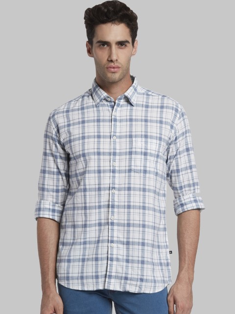 

Parx Men Blue & Grey Slim Fit Checked Casual Shirt