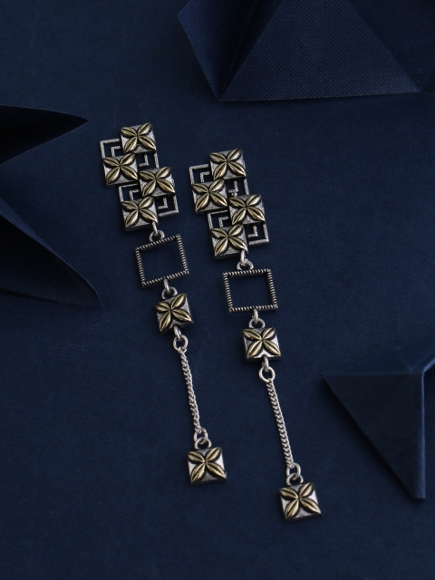 

Studio Voylla Silver-Plated & Gold-Toned Oxidised Drop Earrings