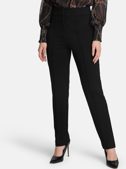 

Kazo Women Black Slim Fit Solid Cigarette Trousers