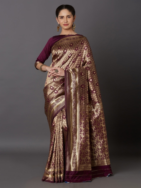 

Mitera Purple & Gold-Toned Silk Blend Woven Design Kanjeevaram Saree