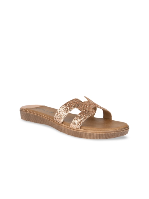 

SOLES Women Rose Gold Embellished Open Toe Flats