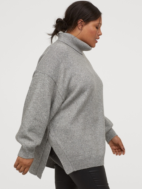 

H&M Plus Women Grey Solid Polo-neck Sustainable Jumper