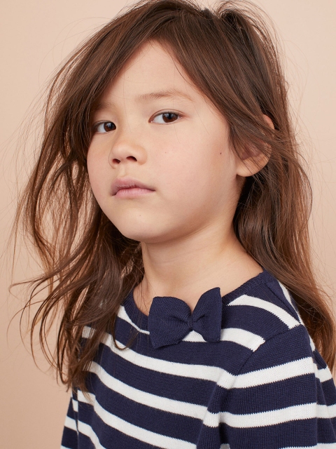 

H&M Girls Navy Blue & White Striped Fine-knit Cotton Jumper