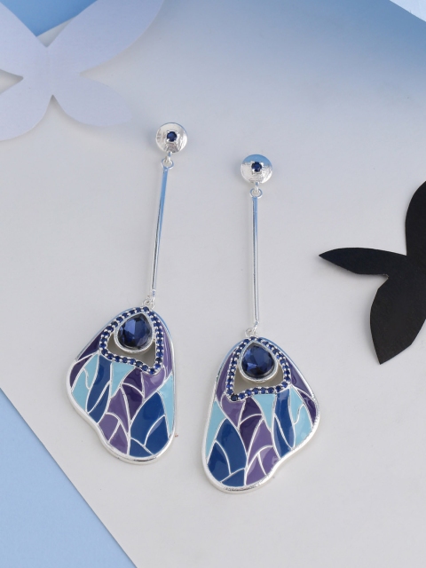 

Studio Voylla Silver-Plated & Navy Blue Handcrafted Quirky Drop Earrings