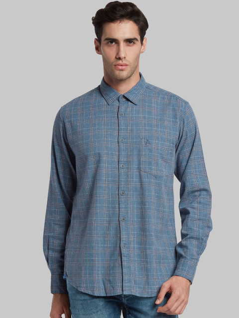 

Parx Men Blue & Grey Slim Fit Checked Casual Shirt