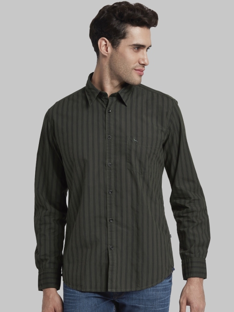 

Parx Men Olive Green Slim Fit Striped Casual Shirt