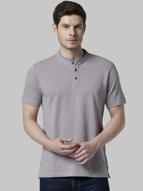 

Park Avenue Men Grey Printed Mandarin Collar T-shirt