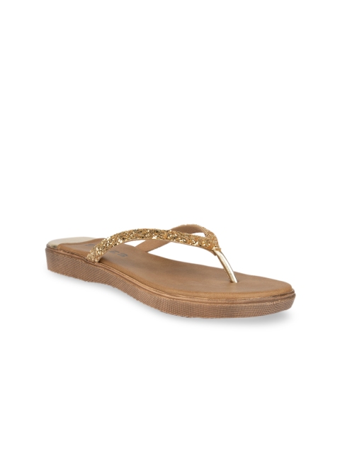 

SOLES Women Gold-Toned Embellished Open Toe Flats
