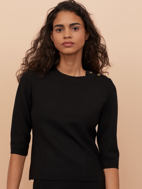 

H&M Women Black Solid Fine-Knit Jumper