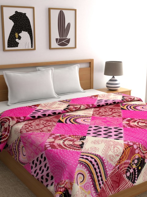 

A Homes Grace Pink & Off-White Ethnic Motifs Mild Winter 350 GSM Double Bed Blanket