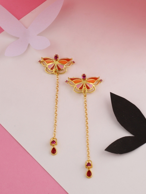 

Studio Voylla Gold-Plated & Pink Quirky Drop Earrings